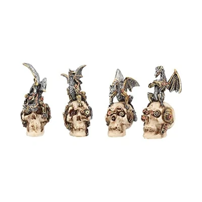 Imagen de Nemesis Now Mind Machines Juego de 4 Figuras Calavera dragón (10,5 cm), Color Blanco