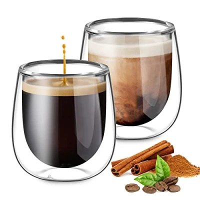 Imagen de glastal 2 * 100ml (4oz) Tazas de Café Cristal, Vasos Espresso Doble Pared Transparente,Tazas Vidrio Borosilicato para Té,