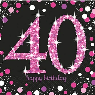 Imagen de Pink Sparkling Celebration 40th Birthday Luncheon Napkins 33cm /16