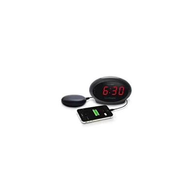 Imagen de Geemarc SBT600 Reloj Despertador para Hipoacúsicos, Sordos y Dormilones con Alarma Superalta, Almohadilla Vibratoria Función de Repetición Timbre Puerto Carga USB Versión ES