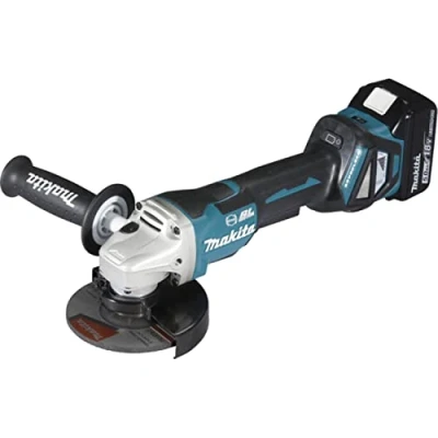 Imagen de Makita DGA517RTJ Amoladora angular inalámbrica (18 V, 5,0 Ah, con interruptor de remo, 2 baterías y cargador en MAKPAC, color negro)