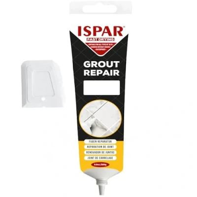 Imagen de ISPAR Juego de pintura para juntas baño y cocina 250 g, lista usar, secado rápido, con espátula, azulejos reparación juntas, inodora práctica