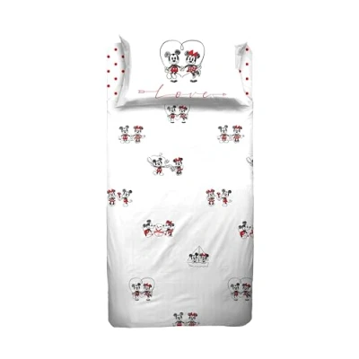 Imagen de Mickey y Minnie Mouse Juego de sábanas para Cama Individual, Individual niños, sábana encimera, Bajera Ajustable, Funda Almohada, Blanco, 100% algodón, Producto
