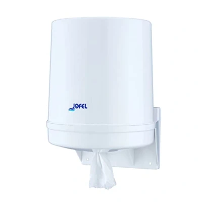 Imagen de Jofel Dispensador de Papel en Bobina hasta 205mm Mecha Continuo, Especial para Dispensar por el Centro la Base, Maxima Higiene, Carcasa ABS, Clásica AG20020, Blanco
