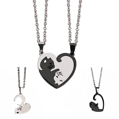 Imagen de ShengBiLong Friendship Necklace, Freundschaftskette,Collar de Pareja Gatos, Collar con Colgante Rompecabezas, Amistad Conjunto,