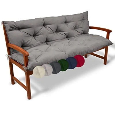Imagen de Beautissu Cojín de Banco Flair BR Colchón con Respaldo para Bancos jardín, terraza o balcón 120x50x50 cm Gris Claro