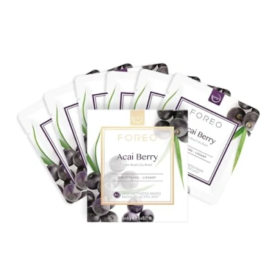 Imagen de FOREO UFO Acai Berry, mascarilla facial activa para piel seca y envejecida, pack de 6, antioxidante, con bayas açai manteca karité, cruelty free, compatible todos los dispositivos