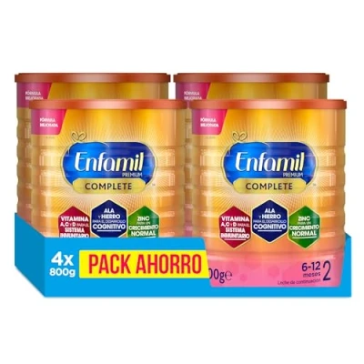 Imagen de Enfamil Pack Ahorro, Premium Complete 2, Fórmula Leche infantil de Continuacion para Lactantes Bebés 6 a 12 meses, 4x800gr