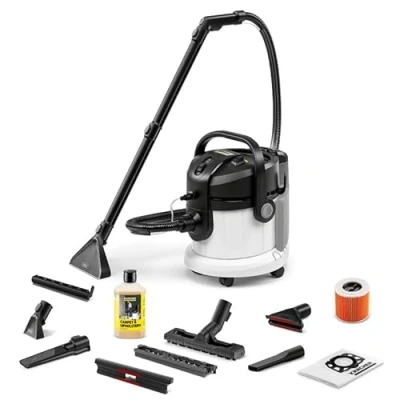 Imagen de Kärcher Lava aspiradora SE 4 Plus, manguera de aspiración con pulverizador, depósitos l, boquillas lavado para alfombras, tapicerías, suelos y ranuras, accesorios duros