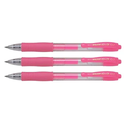 Imagen de Pilot Lote de 3 bolígrafos tinta gel G2 07, punta mediana neón, color rosa