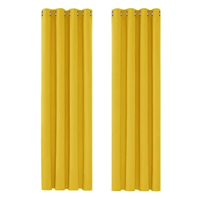 Imagen de Deconovo Cortinas de Salón Moderno Unicolores Estilo Cortina Opaca con Ojetes 2 Piezas 140 x 280 cm limón