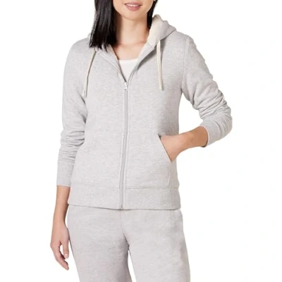 Imagen de Amazon Essentials Chaqueta en felpa y forro de borreguillo con capucha cremallera completa (disponible tallas grandes) Mujer, Gris Mezcla, XXL