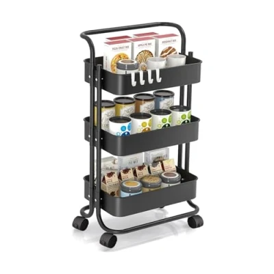 Imagen de MAGIC SELECT Carro de Almacenamiento, Carrito Auxiliar con Ruedas. Organizador Divisible Asa, Ahorra Espacio, Plástico para Baño u Oficina. (3 Niveles / 85x40x37)