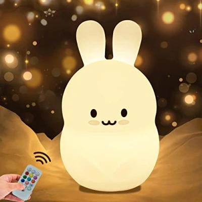 Imagen de Pascua luz de noche nocturna para niños bebe Lámpara silicona Resistente a Rotura Cuidado Ojos Brillo y Color Ajustable Configuracion hora Control Táctil + Remoto Medio