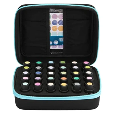 Imagen de FITNATE Bolsa de Almacenamiento Aceites Esenciales para 5 ml, 10 15 30 Botellas, Maletin Esenciales, Estuche Viaje Resistente, Azul
