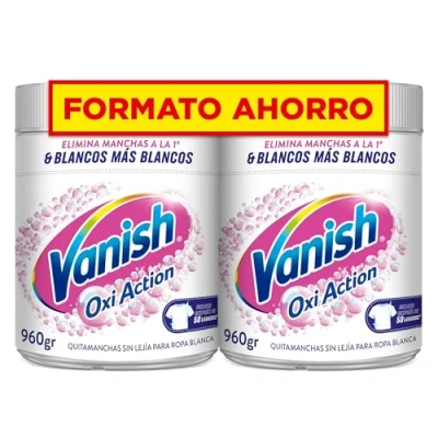 Imagen de Vanish Oxi Action Quitamanchas y Blanqueador para Ropa Blanca, en Polvo, Sin Lejía Pack de 2 x 960 g