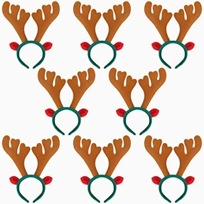 Imagen de BELLE VOUS Pack de 8 Diademas Cuernos Reno Navidad 10,5 cm Ancho para Adultos Navideñas Articulos Fiesta, Disfraces, Fotomatón