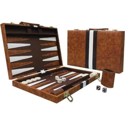 Imagen de Backgammon，Juego de Backgammon, Juego Backgammon clásico para Adultos, Mesa con Funda Cuero, portátil y Viaje