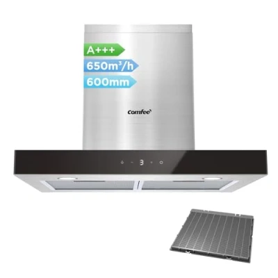Imagen de COMFEE&#039; Campana extractora 60 cm Clase A+++ TSHM77SS de acero inoxidable 650 m3/h con LED, sistema recirculación y canalización filtros carbón