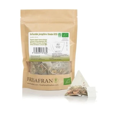 Imagen de FRISAFRAN Infusión jengibre y limón Ecológica en pirámides 30Uds 60g Antiinflamatoria Antioxidante Té jenjibre te Vitaminico Digestiva natural