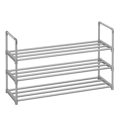 Imagen de SONGMICS Zapatero de 3 Niveles, Estantería Zapatos, Metal, para 12 a 15 Pares Estante Apilable, Pasillo, Salón, Dormitorio, 30 x 92 55 cm, Gris LSA303G01