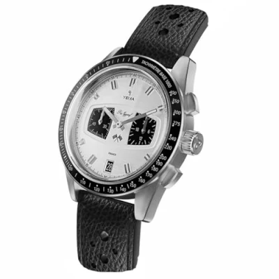 Imagen de YEMA Rallygraf Panda Acero Híbrido Mecánico Cuarzo Cuero Blanco Reloj Hombre, Negro