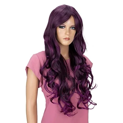 Imagen de CAISHA Peluca Voluminosa De Pelo Largo Ondulado Realista Cabello Sintético Resistente Al Calor Mezcla Morada FS836h