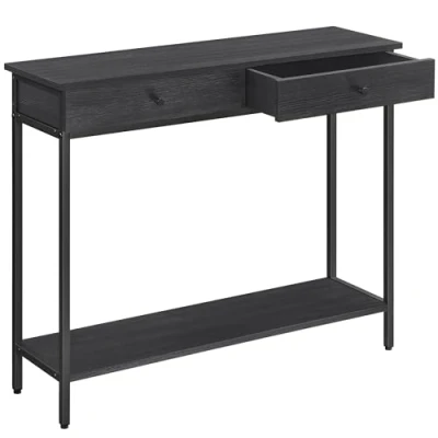 Imagen de VASAGLE Mesa de Consola, Entrada, Sofá con 2 Cajones, Marco Acero, Estable, para Pasillo, Dormitorio, Salón, Estilo Industrial, Gris Carbón y Negro Tinta LNT015B07