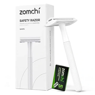Imagen de ZOMCHI Maquinilla de afeitar seguridad Afeitadora Manual para mujer y Hombre clasica con 5 cuchillas Se adapta a todas las maquinillas doble filo Blanco