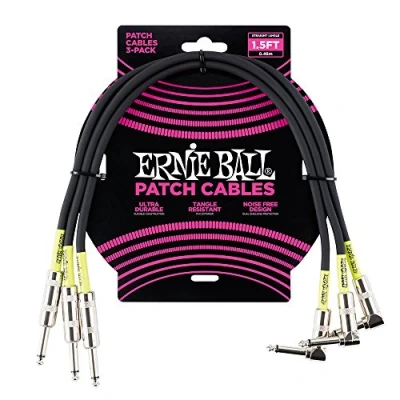 Imagen de Ernie Ball Cable de conexión para pedales, recto/acodado, 45,7 cm, 3 unidades, color negro