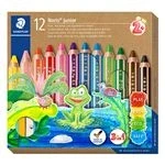 Imagen de STAEDTLER Noris Junior 140 C12 lápiz de color extra grueso 3 en 1: color, cera y acuarelable. Estuche con 12 lápices colores surtidos + afilalápices