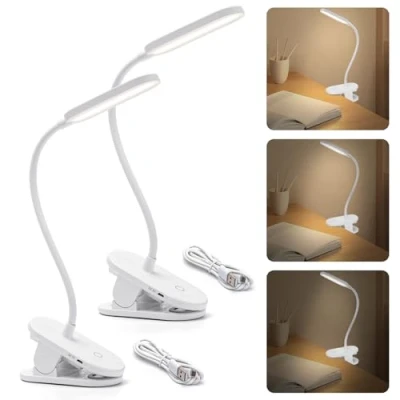 Imagen de Aigostar Luz Lectura,Lámpara Lectura Pinza con 360 Brazo Flexible Regulable, de Cama Clip,3 Modos,Recargable Usb Flexo Led Escritorio 4000K Protección Ojos Colors, Blanco, 2pcs