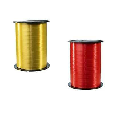 Imagen de Clairefontaine 601775AMZC un juego de 2 bobinas cinta Smooth Bolduc 500mx0.7 cm Envoltorio regalo, accesorio decorativo Oro/Rojo