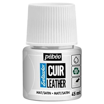 Imagen de Pebeo Setacolor cuero Pintura acrílica para y polipiel Personalización de bolsos, zapatos, zapatillas Resistente a arañazos, dobleces roces Acabado mate/satinado Blanco puro 45 ml
