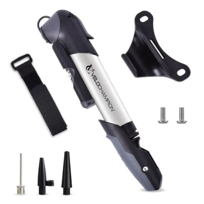 Imagen de VeloChampion Mini Bomba de Bicicleta Alloy Se Adapta a Presta, Schrader &amp; Dunlop Portátil, Compacto, Duradero y rápido fácil Usar (Bomba 9)