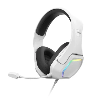 Imagen de KROM KOPA 7.1 Auriculares 50mm con Sonido Virtual, Iluminación RGB Rainbow, Control Volumen y micrófono Integrado, Diadema Ajustable Ligera, conexión USB, Blanco