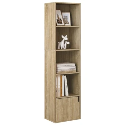Imagen de eSituro Estanterias para Libros 5 Cubos, Libreria Estanteria Madera con Puerta Salón Dormitorio Cocina Oficina, Hecho de MDF, Roble Claro, 34x24x132 cm