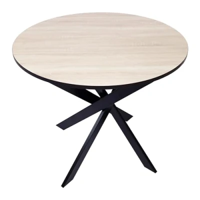 Imagen de Skraut Home Mesa Comedor Fija Redonda 90 x 77 cm Capacidad hasta 4 Personas Materiales Resistentes Modelo Zen (90cm, Roble/Negro + Patas Negras)