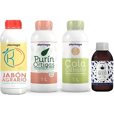 Imagen de Pack Protección TOTAL Huerto y Jardín.Jabón Potásico,Aceite de Neem,Purín Ortiga, Cola Caballo. Insecticida,Fungicida,Acaricida,Bioestimulante,Mosca Blanca,Araña Roja,Oidio,Mildiu,Sostenible