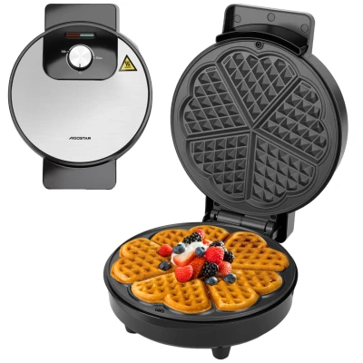 Imagen de Aigostar Gofrera para 5 Gofres en Forma de Corazón, 1000W, Placas Antiadherentes 19 cm, Temperatura Regulable, Indicador LED, Asa Toque Frío, Diseño Compacto, Acero Inox., Libre BPA, Crunchy