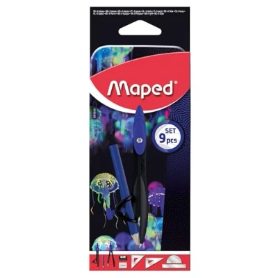 Imagen de Maped Mathset Compas Scolaire Deepsea Paradise brújula anillo + Mine juego de trazado recortes, borrador lápiz