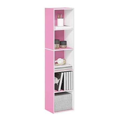 Imagen de Furinno Pasir Estantería Abierta para Almacenamiento Cubitos à 5 Pisos, Blanco/Rosa