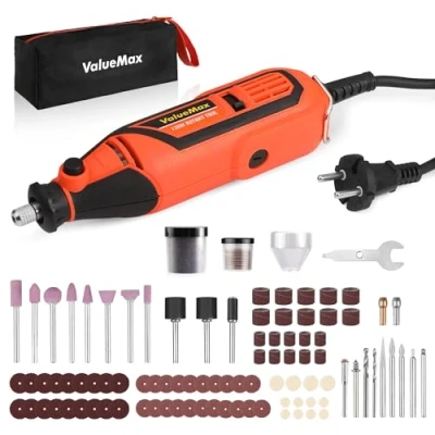 Imagen de ValueMax Mini Amoladora Eléctrica 130W, Multiherramienta con 120 Accesorios, Herramienta Rotativa 5 Velocidad Variable de 35000 rpm, Bolsa Almacenamiento, para Bricolaje