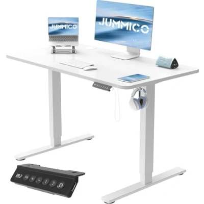 Imagen de JUMMICO Escritorio Elevable Eléctrico 100x60cm Mesa con Altura Ajustable Secretaria Elevatoria Función de Memoria Regulable Gancho,Blanco