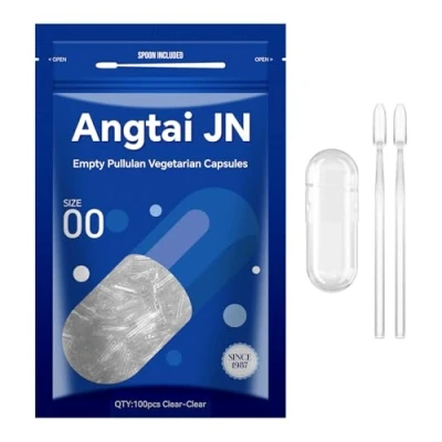 Imagen de AngtaiJN Pullulan Cápsulas Veganas Vacías Tamaño 00 Transparentes para Rellenar con 2 Microcucharas, de Bricolaje 00, 100 piezas
