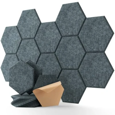 Imagen de Insonorizacion Acustica Pared 12 Piezas Paneles Acusticos Hexagonales Autoadhesivo Alta Densidad para Decoración de Paredes y Tratamiento Acústico 30x25x1cm