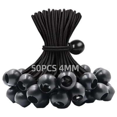 Imagen de Eurtes 50 gomas tensoras con bola, tensor de lona 15 cm goma para tienda campaña, tensora corta lonas, pabellones, pancartas, redes remolque