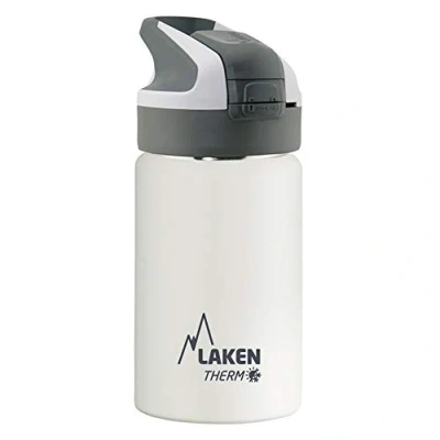 Imagen de Botella de Agua Térmica al Vacío Acero Inoxidable Doble Pared Laken (0,35L Blanco) Tecnología 24 Horas Frío Ideal para Trabajo o Deporte Cierre Hermético y Uso Vertical