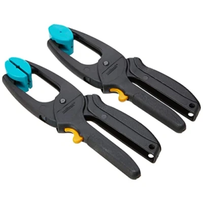 Imagen de wolfcraft 2 pinzas de carraca MINI I 3453000 para trabajar con fuerza sujeción dosificable, ideal el hogar y las manualidades