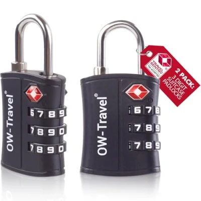 Imagen de OW Travel Candado maleta TSA Anti robo. ABS numerico 3 Digitos. Combinacion Taquilla. Candados para mochilas y maletas. Taquilla Gimnasio. seguridad equipaje Negro 2